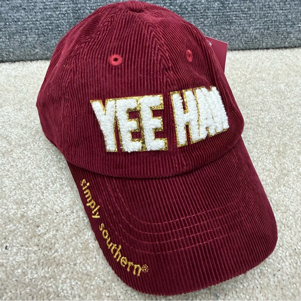 Simply Southern YEE Haw hat cap strapback red corduroy Women's‎